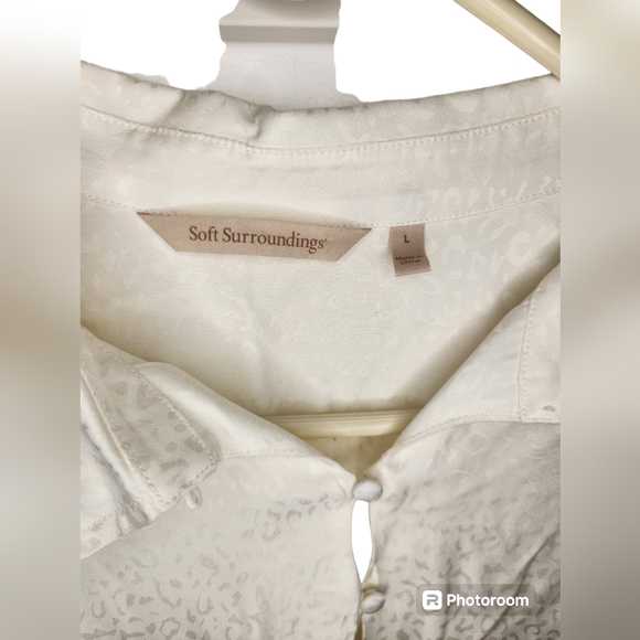 Soft Surroundings Cream Leopard Animal Print Long Sleeve Tunic Blouse Size L - Picture 2 of 3